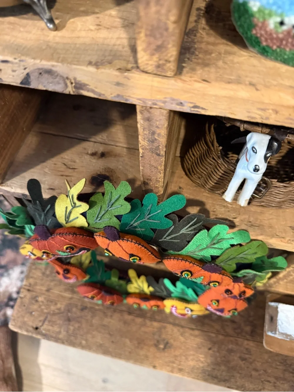 Pumpkin Felt Fall Halloween Wreath - Orange & Green